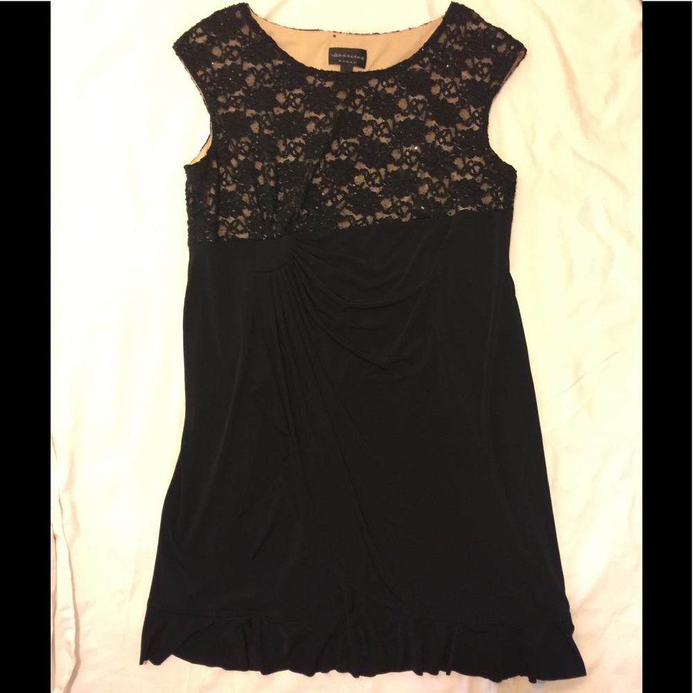 Black Lace Bodice Sleeveless Dress by Adrienne Vittadini